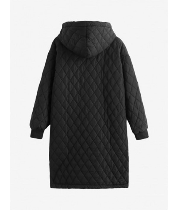 Long Hooded Zippered Pockets Quilted Coat