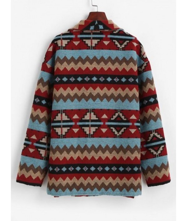 Tribal Print Pockets Double Breasted Coat