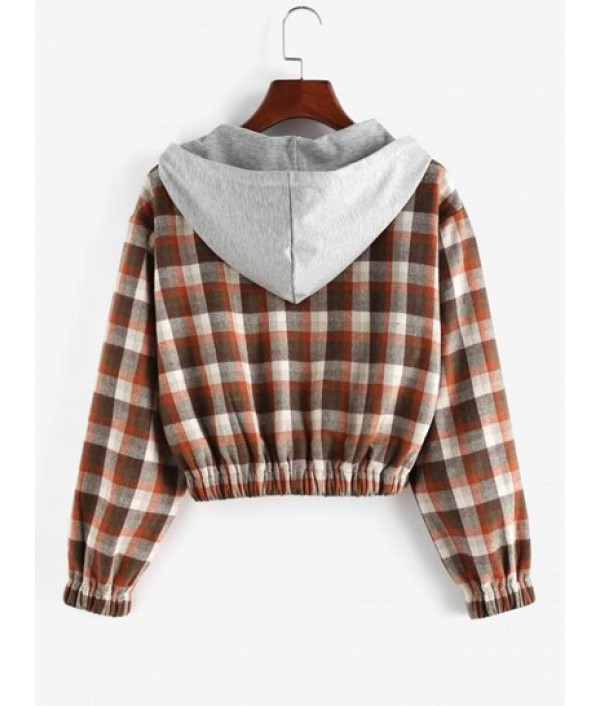 Hooded Plaid Fleece Lined Zip Jacket