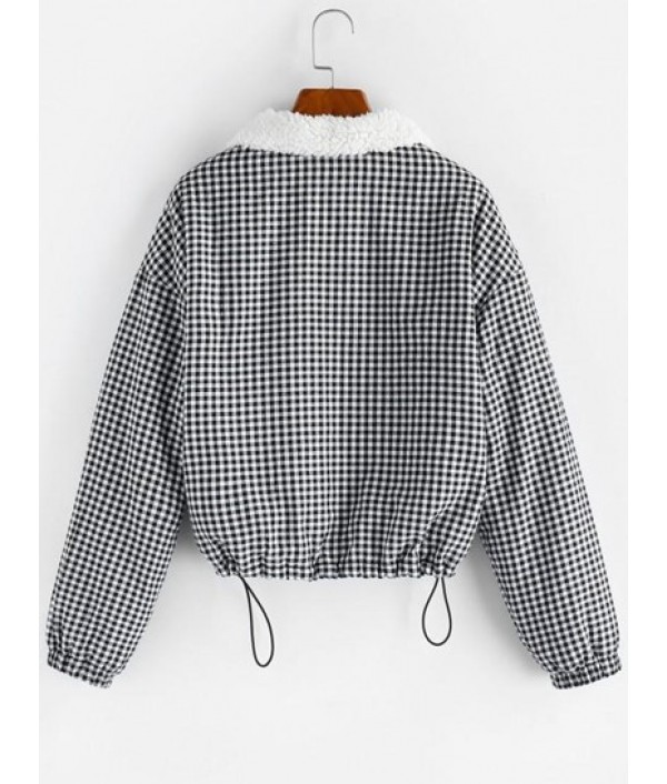 Gingham Drop Shoulder Faux Fur Lining Coat