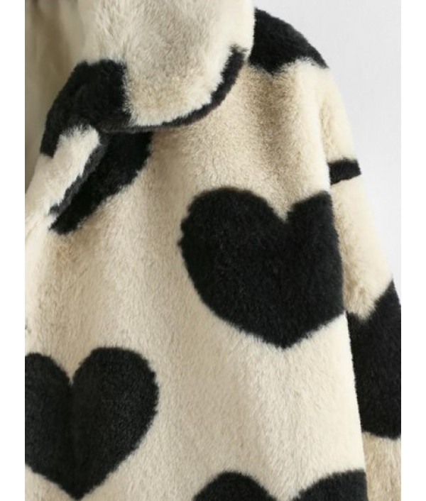 Faux Fur Heart Pattern Fuzzy Coat