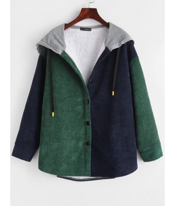 Fleece Lined Colorblock Corduroy Combo Jacket