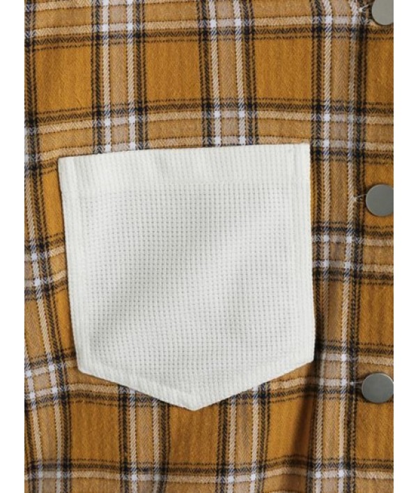 Ripped Plaid Panel Front Pockets Jacket