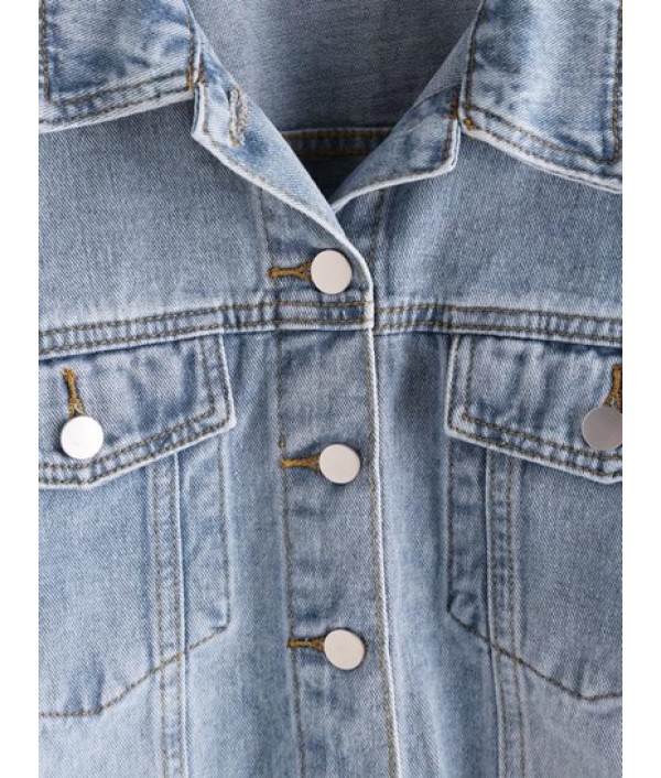 Frayed Distressed Drop Shoulder Denim Jacket