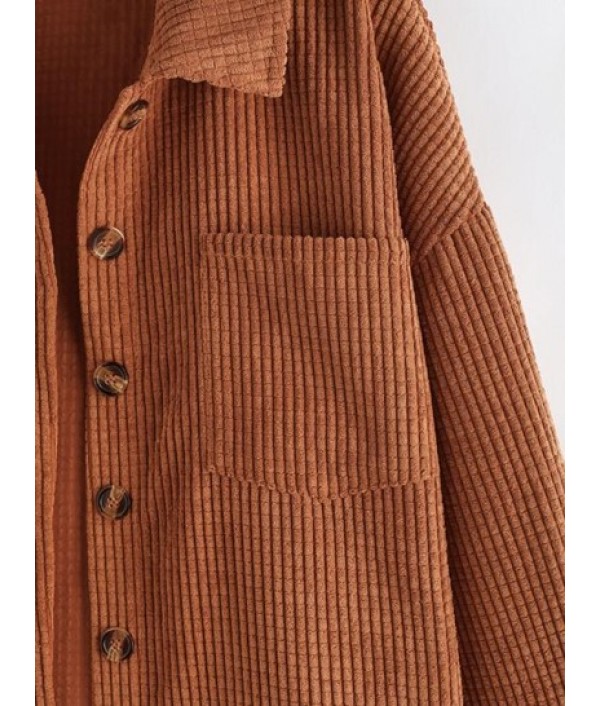 Corduroy Chest Pocket Drop Shoulder Shacket