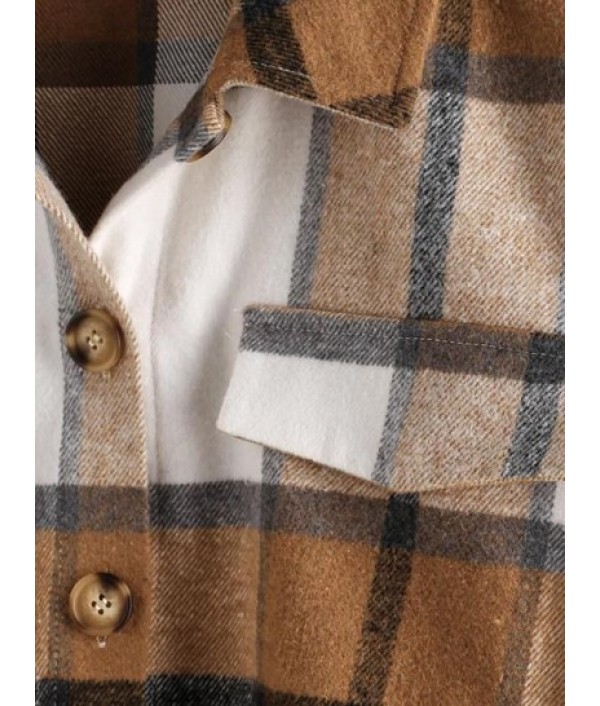 Plaid Flap Detail Drop Shoulder Jacket