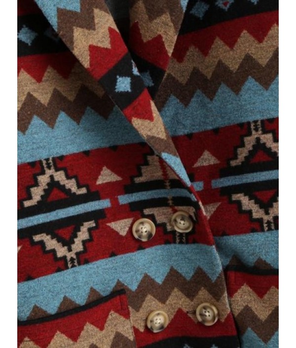 Tribal Print Pockets Double Breasted Coat