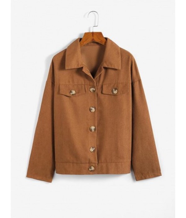 Flap Detail Button Up Corduroy Jacket