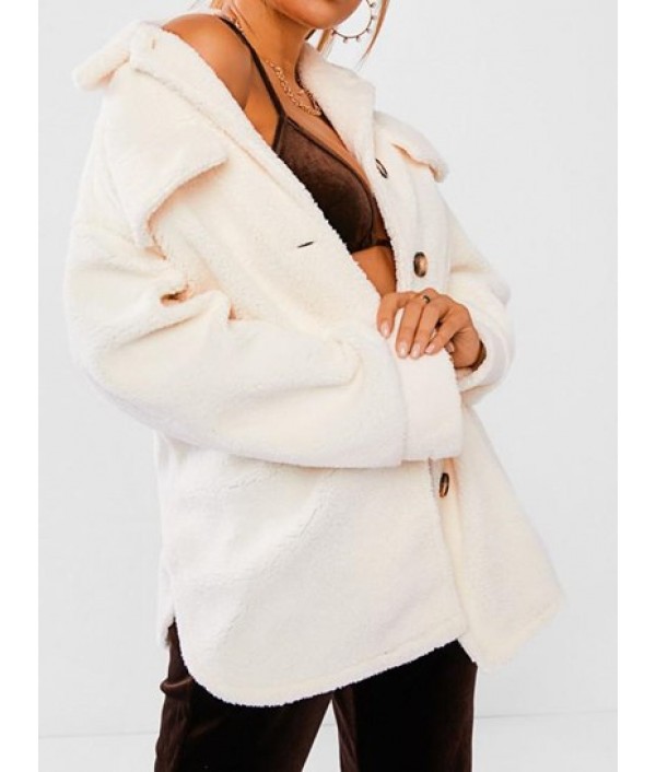 Drop Shoulder Flap Detail Faux Fur Coat