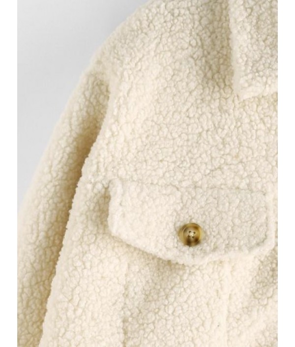 Flap Detail Button Up Fluffy Teddy Jacket