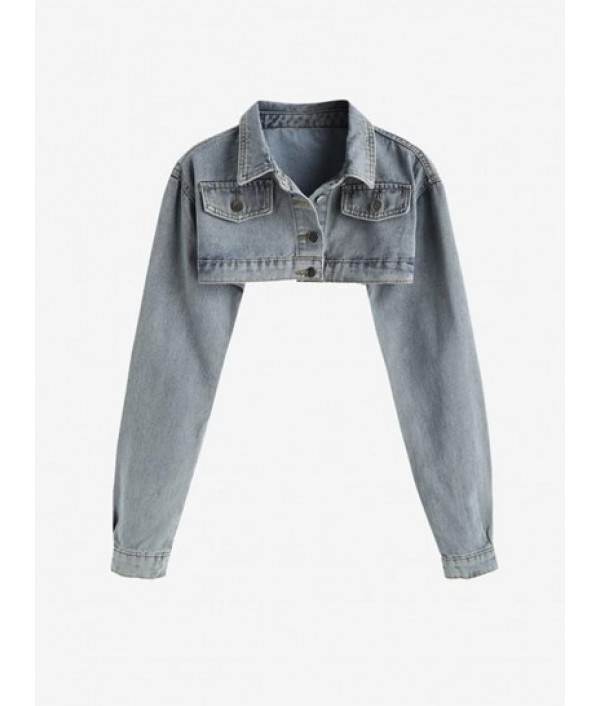 Flap Detail Micro Cropped Denim Jacket