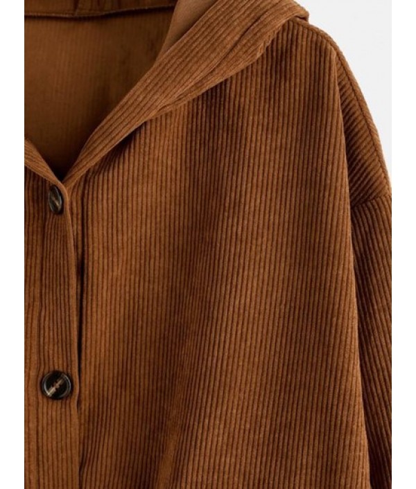 Corduroy Drop Shoulder Hooded Pocket Jacket