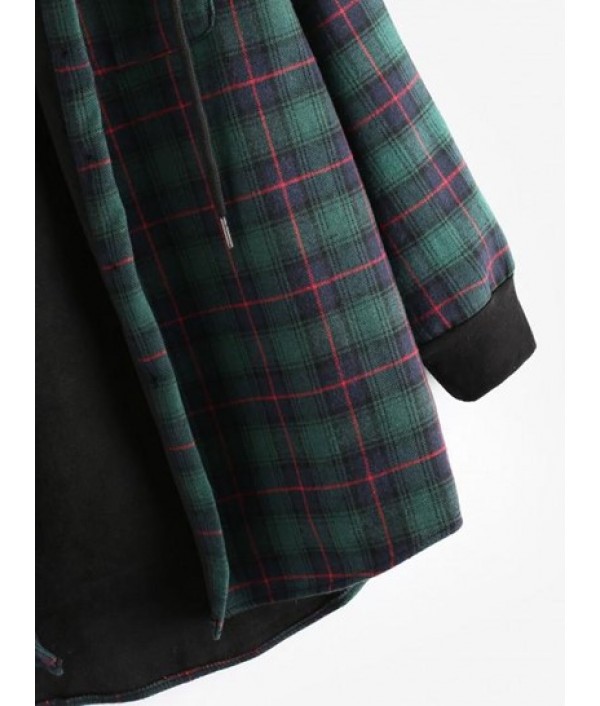 Plaid Button Up Pocket Hooded Coat