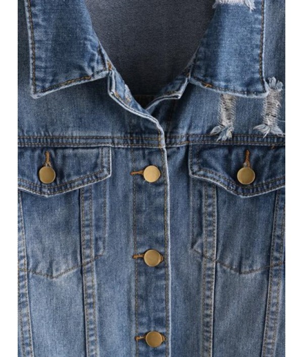 Drop Shoulder Distressed Denim Jacket