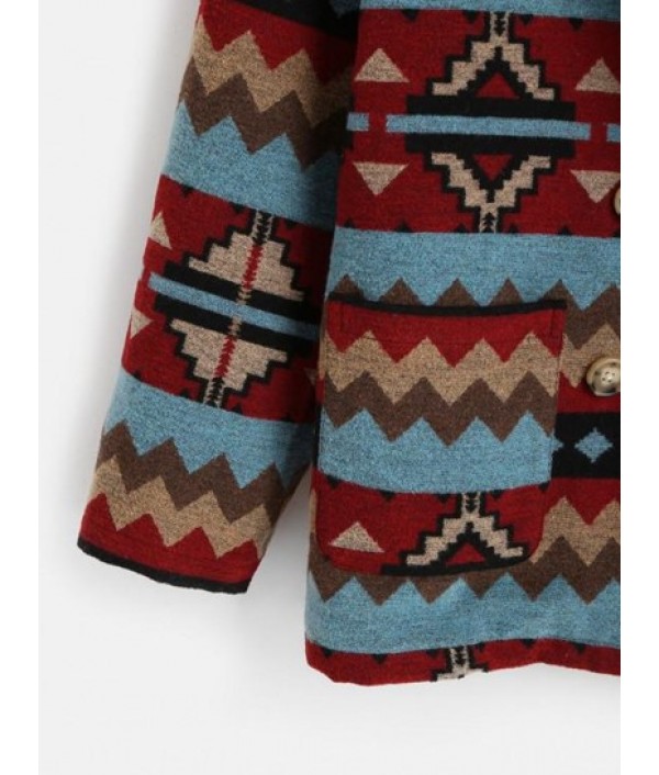 Tribal Print Pockets Double Breasted Coat