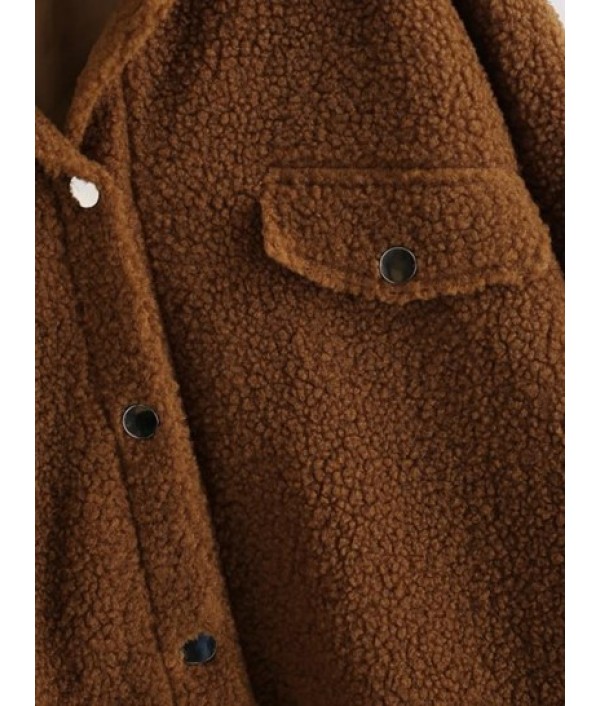 Snap Button Flap Detail Teddy Coat