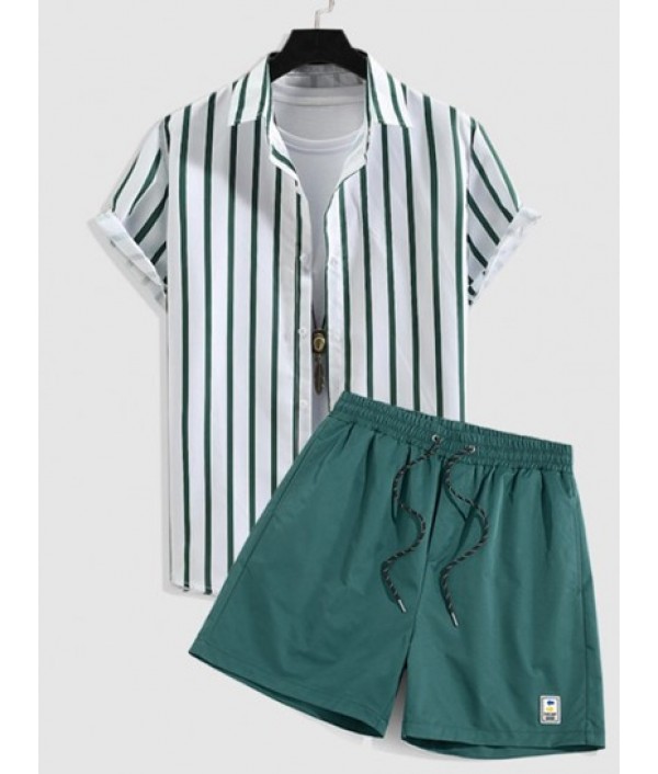 Button Up Striped Shirt And Label Design...