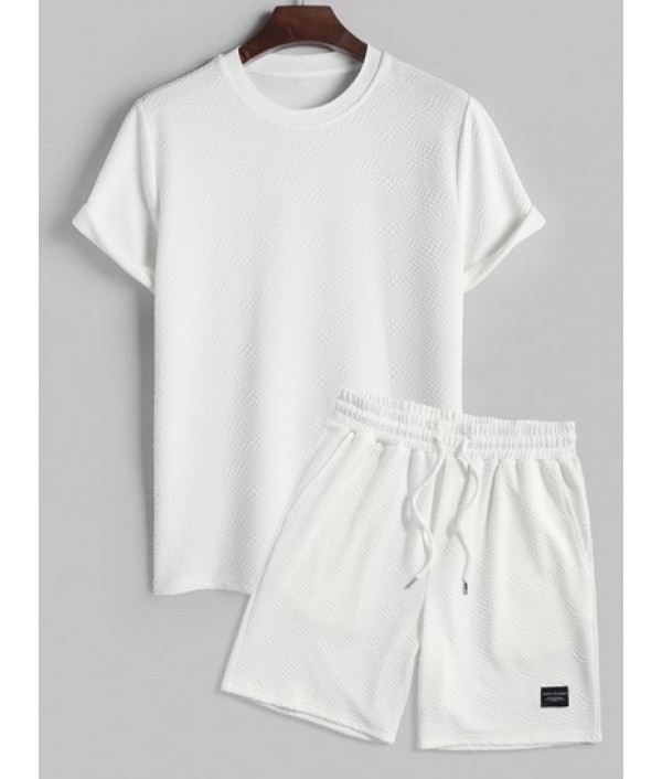 Solid Color Bubble Jacquard Textured Short Sleeves T-shirt And Shorts Set