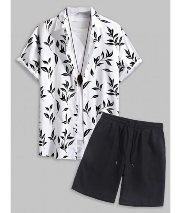Men's Beach Monochrome Leaf Pr...