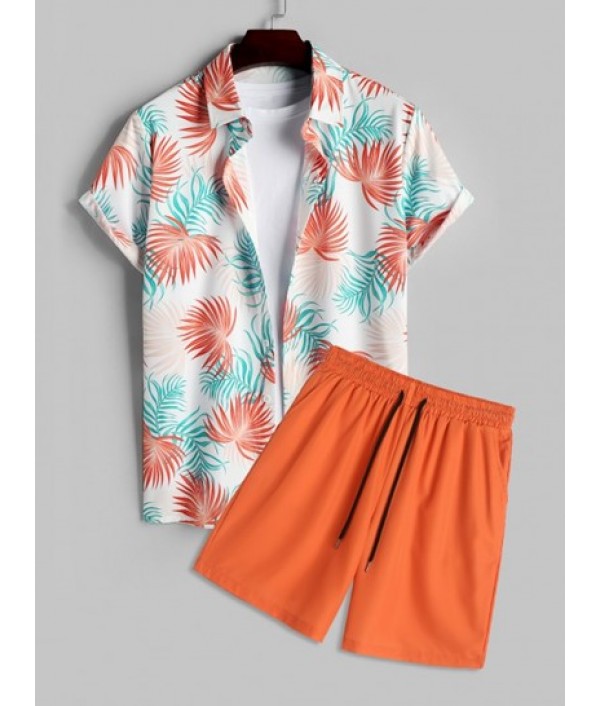 Tropical Leaves Pattern Short Sleeves Sh...