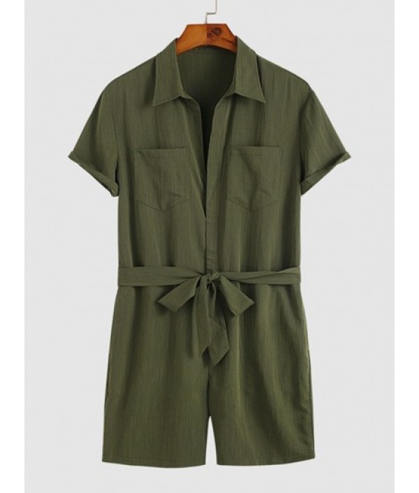 Men's Solid Color Double Front Pockets D...