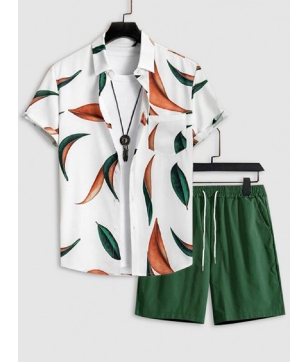 Men's Leaves Pattern Button Fr...