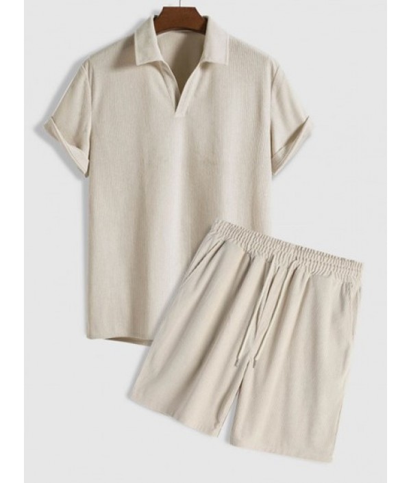 Men's V Neck Collared Corduroy...