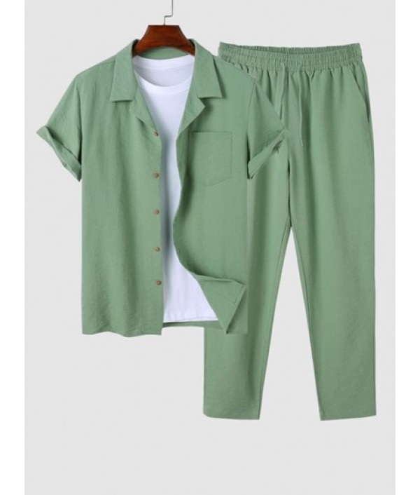 Men's Solid Color Lapel Collar Button Fr...