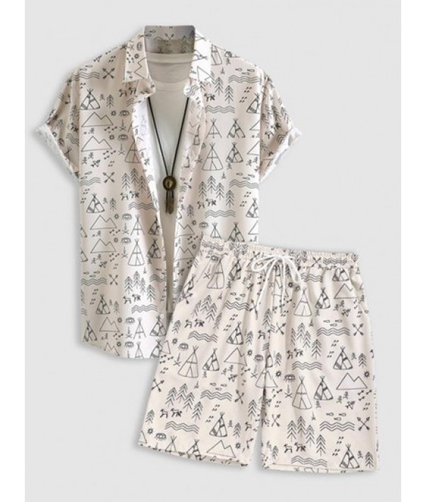 Geometric Figure Pattern Short Sleeves S...