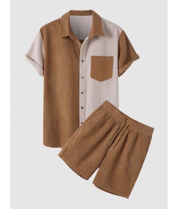 Colorblock Front Pocket Corduroy Short S...