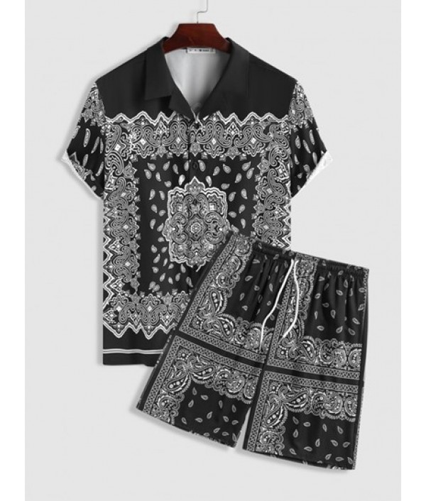 Ethnic Style Paisley Printed Camp Collar...