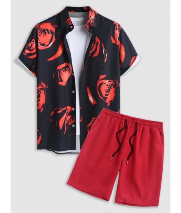 Men's Casual Summer Vacation Floral Rose...