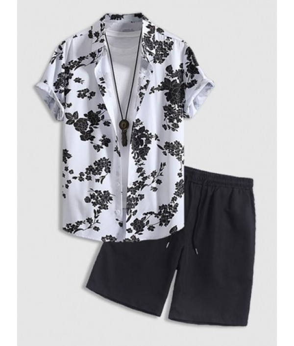Floral Button Up Short Sleeve Shirt With...