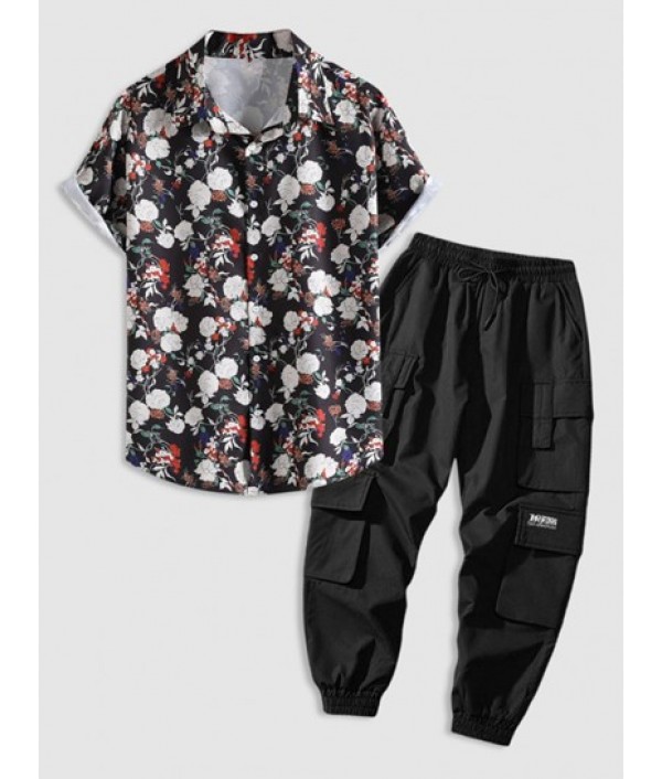 Floral Print Short Sleeve Shirt And Side...