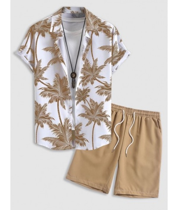 Tropical Coconut Tree Print Short Sleeve...