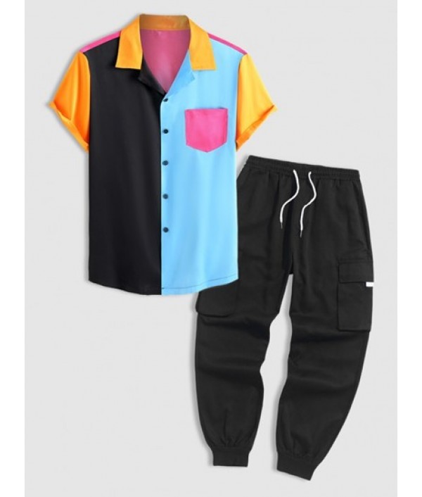 Colorblock Satin Pocket Shirt And Flap P...