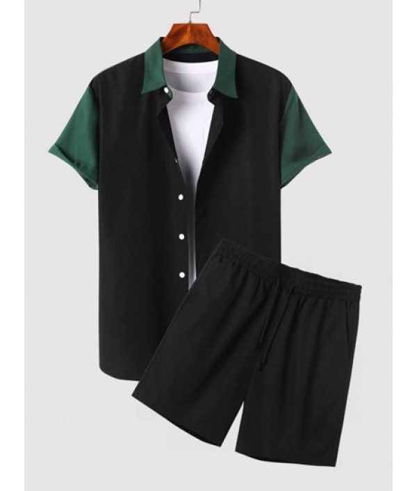 Short Sleeves Colorblock Shirt With Draw...