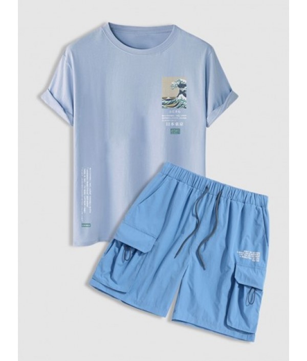 Japanese Sea Wave Printed Short Sleeves ...