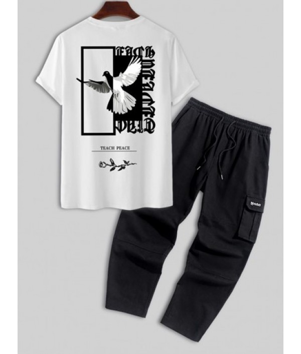 Eagle Letter Rose Graphic Pattern T-shir...