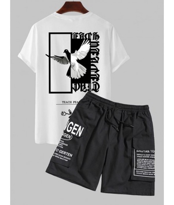 Eagle Letter Rose Graphic Pattern Short ...