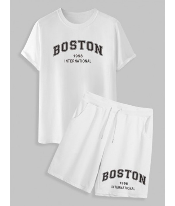 BOSTON Print Short Sleeve Drawstring Poc...