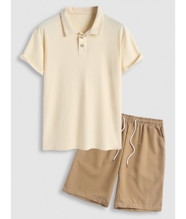 Textured Short Sleeves Polo Collared T-s...