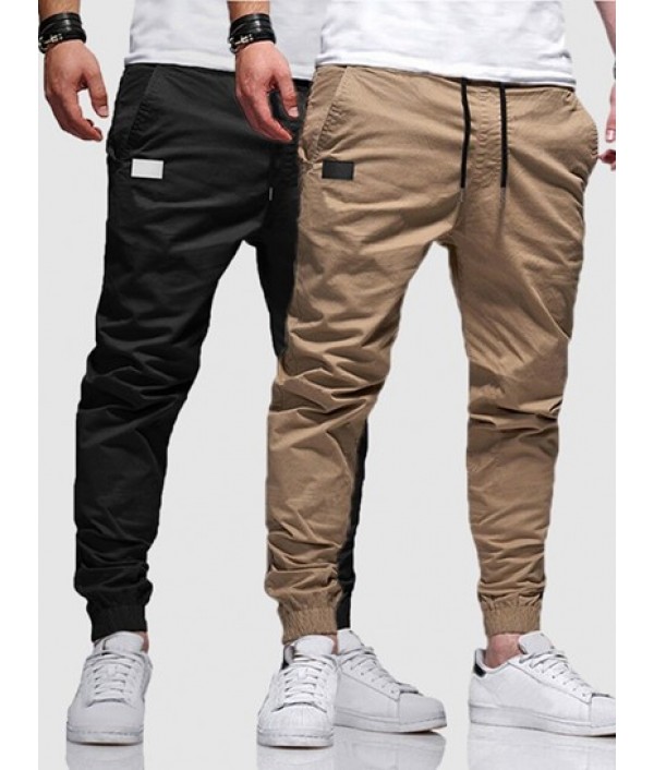 2Pcs Patched Pockets Drawstring Pants Se...
