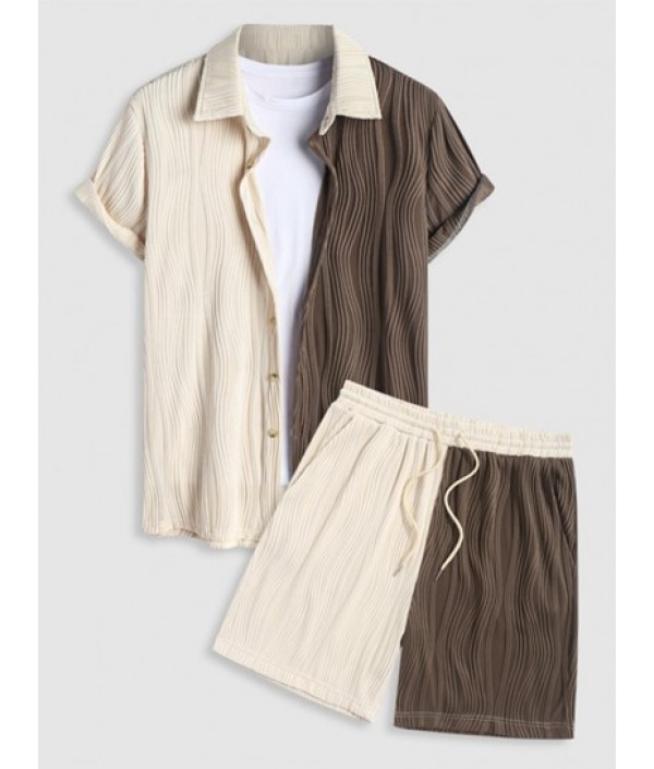 Two Tone Colorblock Textured Shirt With ...