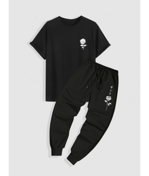 Rose Printed Short Sleeves T-shirt And D...