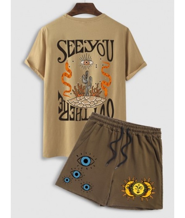 Men's Letter Cactus Graphic Pattern Shor...