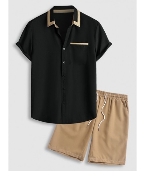 Color Spliced Collar Business Short Slee...
