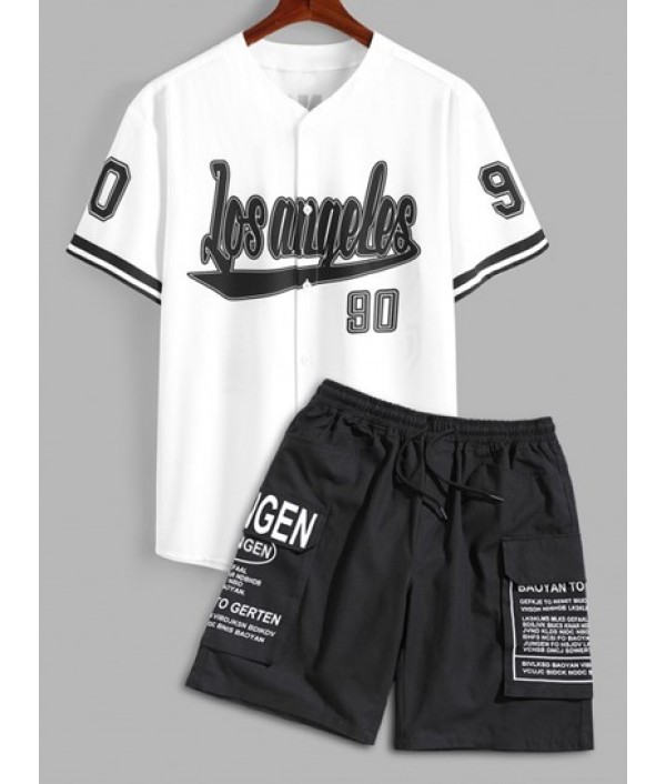 Men's Los Angeles Letter V Neck Short Sl...