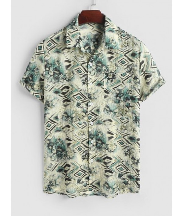 Men's Mix And Match Two Piece Set Geometric Snake Printed Short Sleeves Shirt With Solid Color Basic Casual Shorts Set