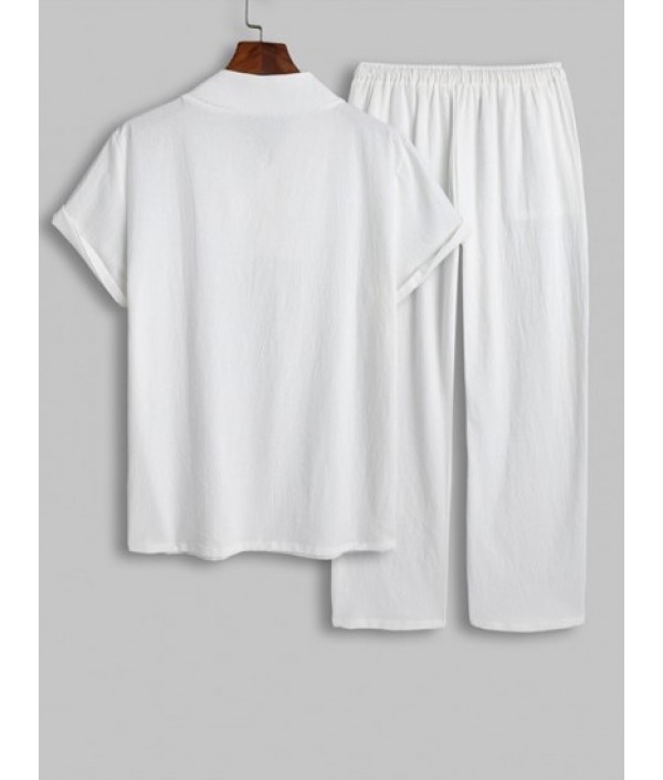 Men's Matching Two Piece Casual Lounge Textured Button Loop V Neck Short Sleeves Popover Top And Drawstring Straight Pants Set Men's Matching Two Piece Casual Lounge Textured Button Loop V Neck Short Sleeves Popover Top And Drawstring Straight Pants Set